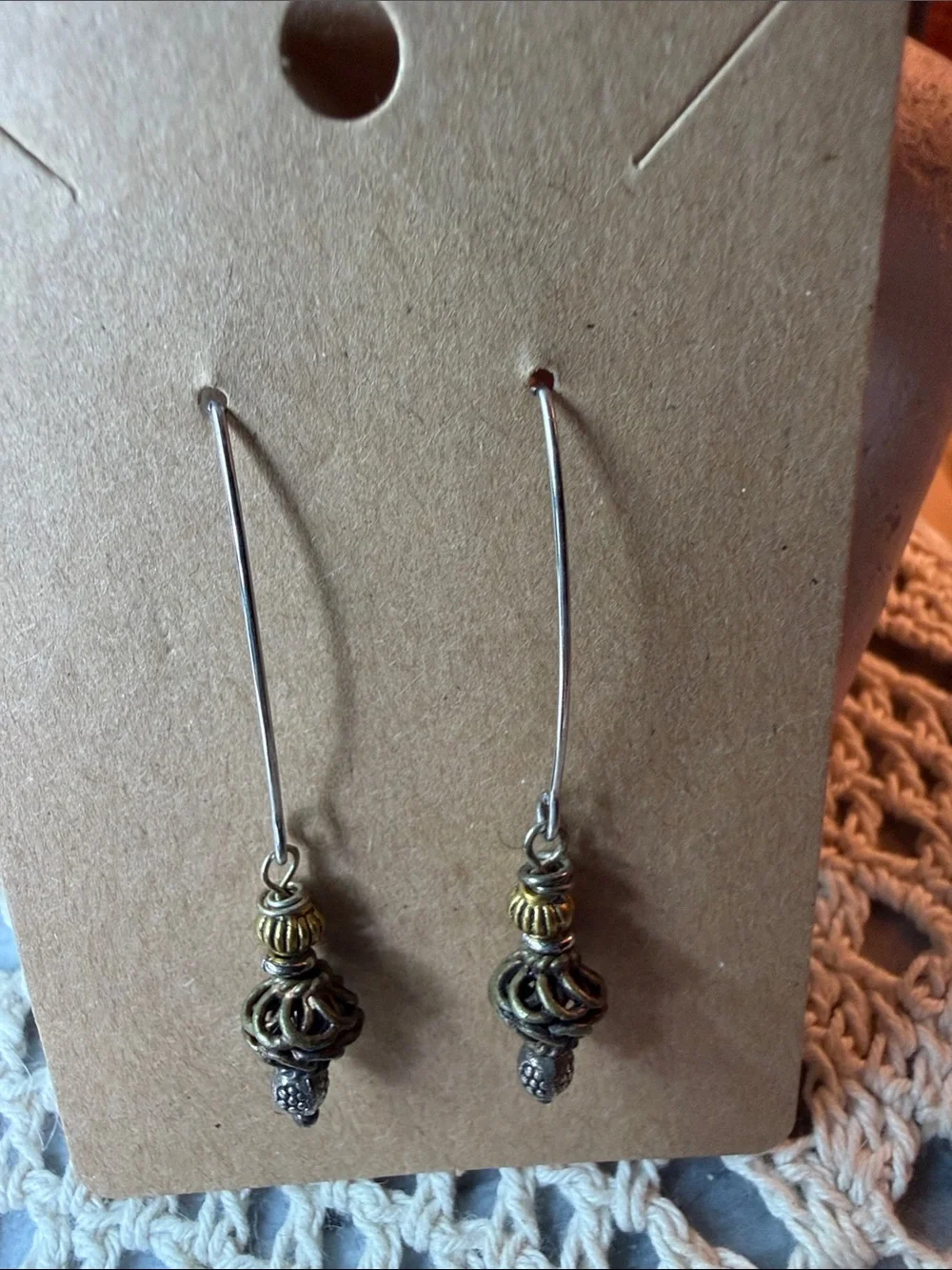 Delicate Two-Tone Filigree Drop Earrings - Silver & Gold